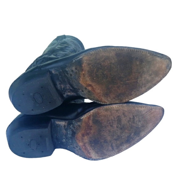 Justin Vintage Black Genuine Leather Cowgirl Western Pull-On Boot Women's 10.5 D - Picture 9 of 16